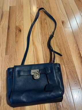 Michael Kors Navy Pebbled Leather Crossbody with Gold Hardware